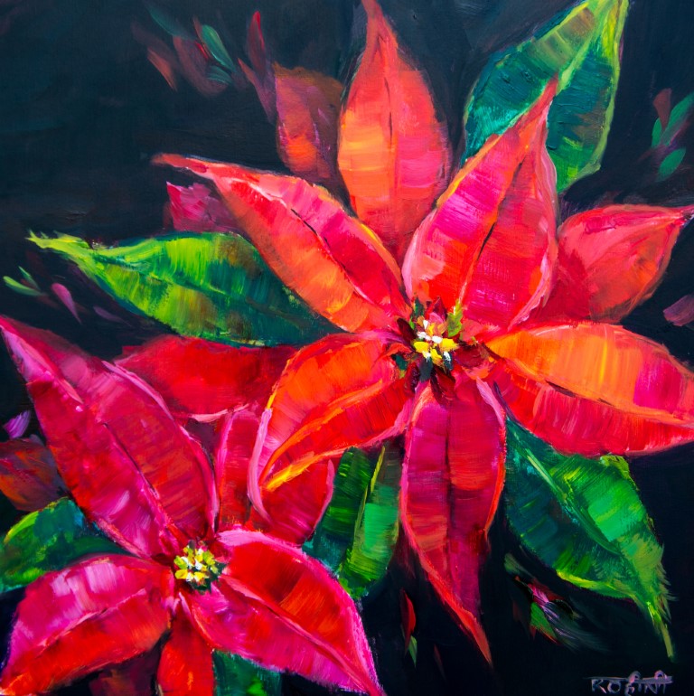 Rohini Mathur - Fiery Red Holiday Poinsettias (Medium)