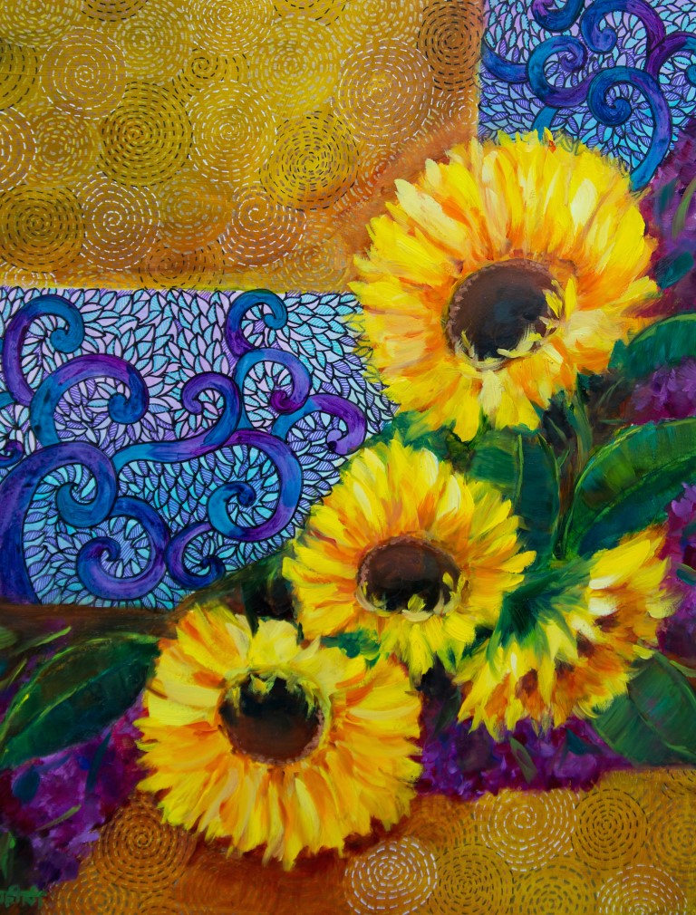 Rohini Mathur - Spring Sunburst Sunflowers And Dreamy Hydrangeas (Medium)