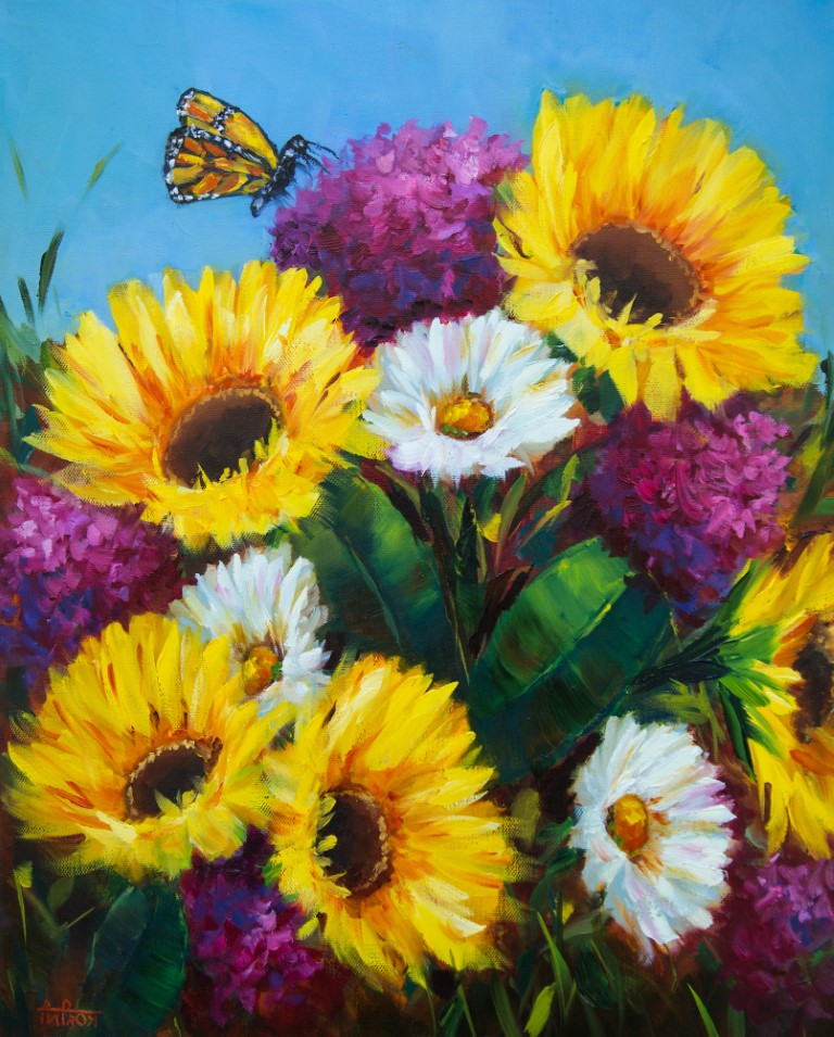 Rohini Mathur - Sunkissed Sunshine Sunflowers And The Curious Butterfly (Medium)