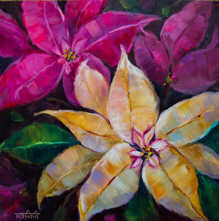 Rohini Mathur - Vanilla White And Sugar Pink Holiday Poinsettias (Medium)